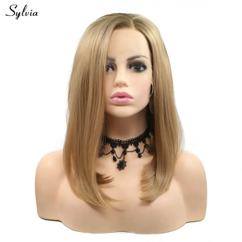 

Sylvia Straight Summer Short Bob Hair Gold Blonde Wig Natural Hairline Synthetic Lace Front Wigs for Women Girls Party Cosplay