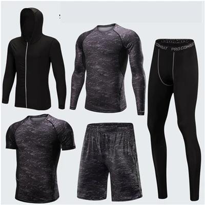 Спортивный костюм для мужчин спортивные наборы для бега Быстросохнущий баскетбол бег костюмы компрессионный спортивный тренажерный зал для обучения фитнесу одежда - Цвет: camo black