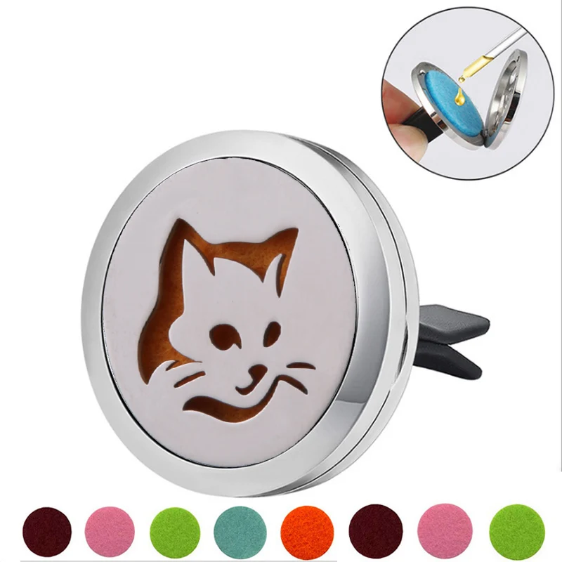 

Cat shape Stainless Steel Car Air Freshener Perfume Essential Oil Diffuser Locket Random Send 1pcs Oil Pads Gift Girl Jewelry