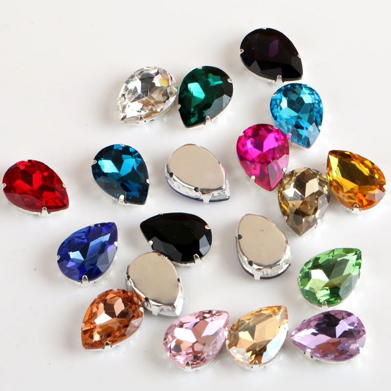 

13x18MM Drop Multicolor Glass Sew On Rhinestones with Claw Droplet Sew On Claw Rhinestone Sewing Crystals For Wedding Dresses