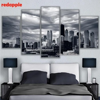

5D Diy Diamond Painting 5PCS Cross Stitch kits Diamond Embroidery Chicago Cityscape Picture Mosaic Pattern Home Decor gift B72
