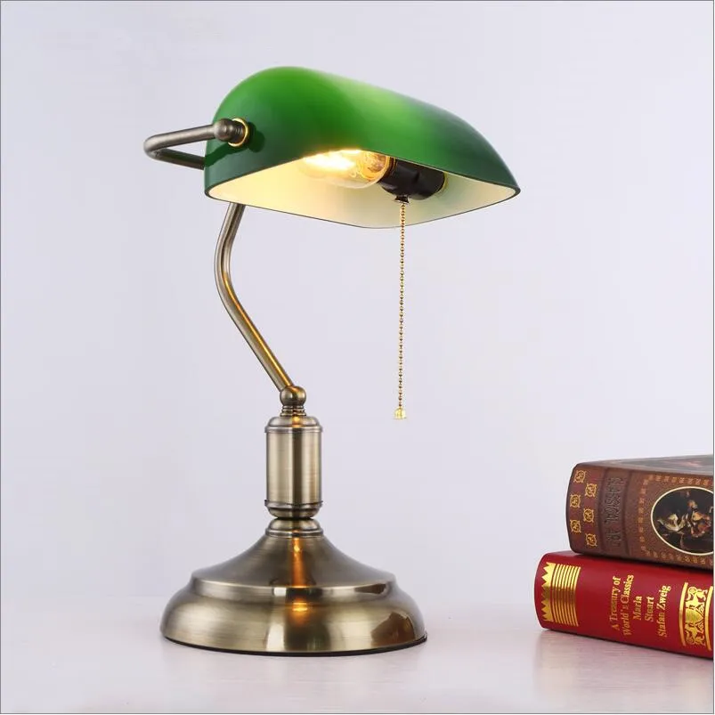 Retro antique brass green glass shade Table Lamps lights for study room living room bank office book student desk lamps light