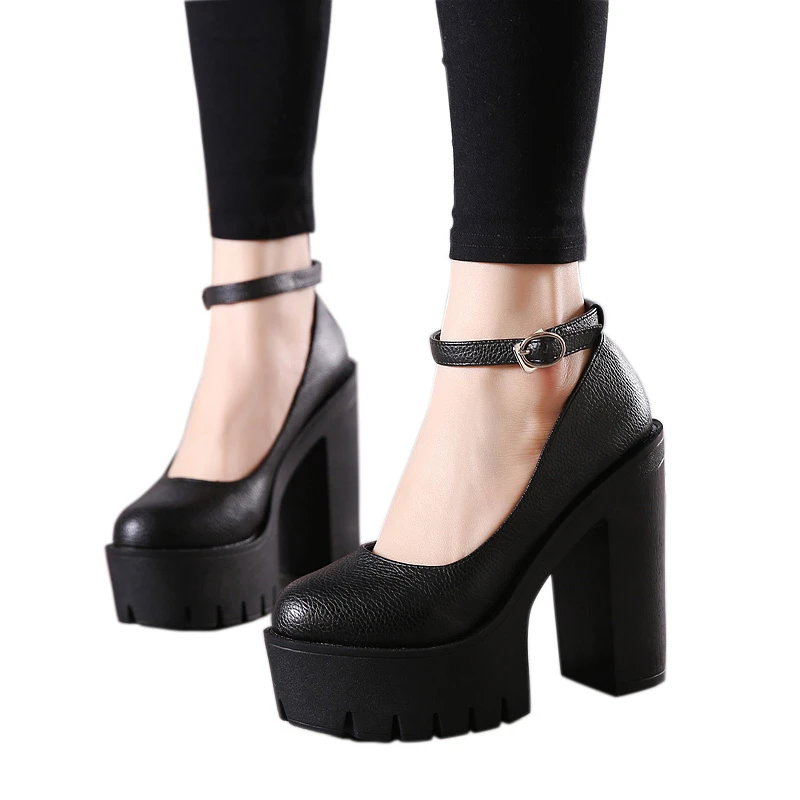 Women Platform Pumps Gdgydh spring autumn casual high-heeled shoes sexy ruslana korshunova thick heels platform pumps Mary Janes Black White Size 42