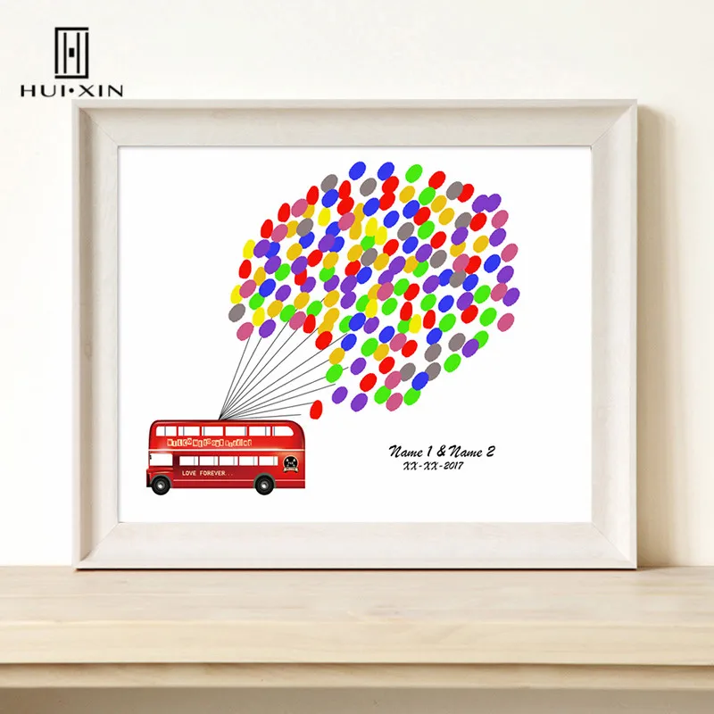

A Fresh Red Wedding Bus Slowly Take Canvas Custom Free Name And Date Fingerprint DIY Guestbook For Sweet WeddingParty Decoration