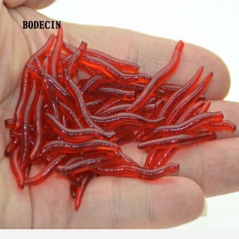 

100pcs 4cm 0.16g Soft Lure Red Worms EarthWorm Artificial Fake Baits Worms Trout Fishing Lures Fish Tackle Spoon Jigs For Shad