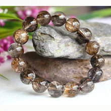 Clear Natural Coffee Mica Titanium Hair Needle Rutile Quartz Rutilated Finished Stretch Bracelet Round Jewelry beads
