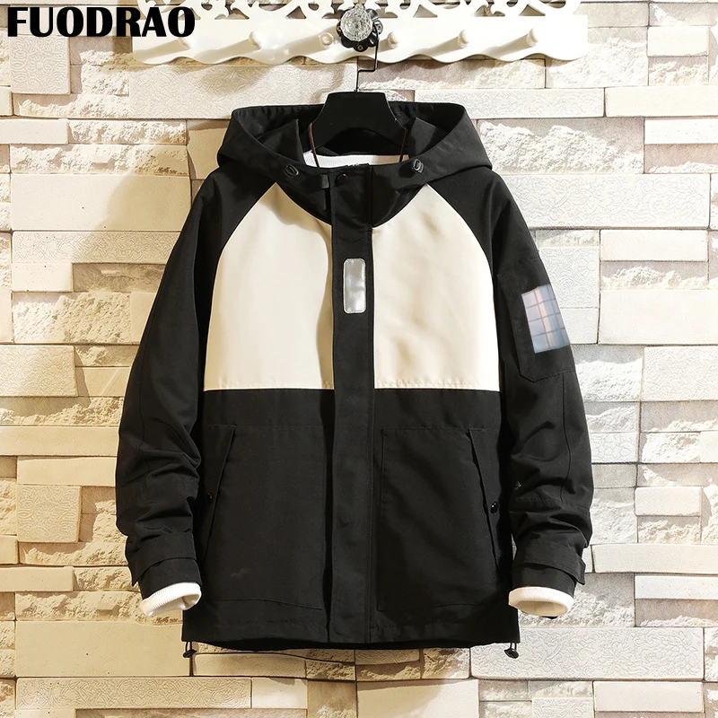FUODRAO Japan Style Hooded Windbreaker Hip Hop Bomber Jacket Men Streetwear Harajuku Jacket Coats Men Jaqueta Masculina J122
