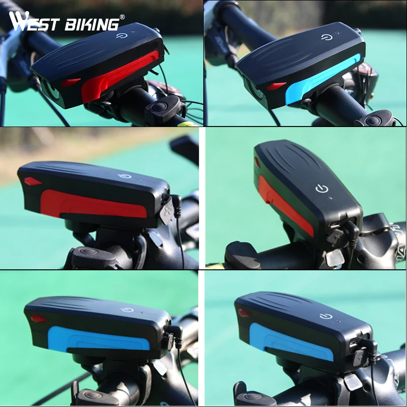 Best WEST BIKING Bicycle Lights with 130 db Bells T6 LED Front Light 5 Modes Cycling Flashlight Rainproof Headlight MTB Bike Light 5