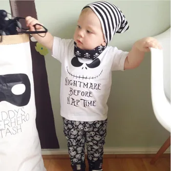 

Baby boy girl clothes Nightmare Before Nap Time Print short sleeve 2pcs suit Top+Pants New baby girl clothing set