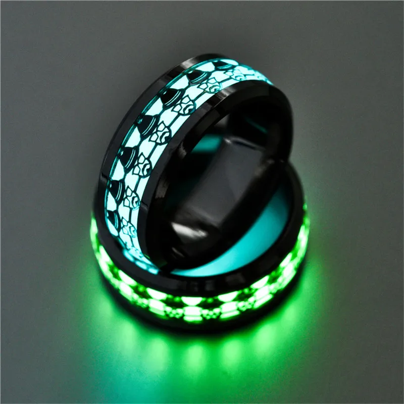 Modyle Green Glow in the Dark Stainless Steel Skeleton Wedding Band Luminous Ring for Woman Man