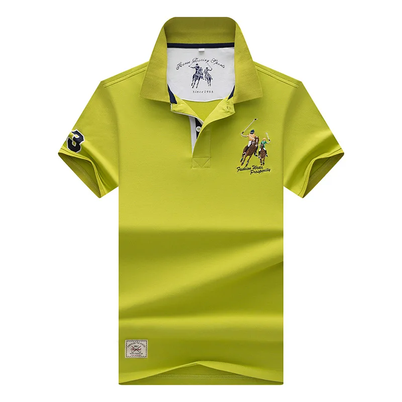 Famous Brand Solid Color 3D Embroidery Casual Polo Shirts Men's Short Sleeve M XL XXL XXXL Plus Size Polo Polos Man Homme - Цвет: Цвет: желтый