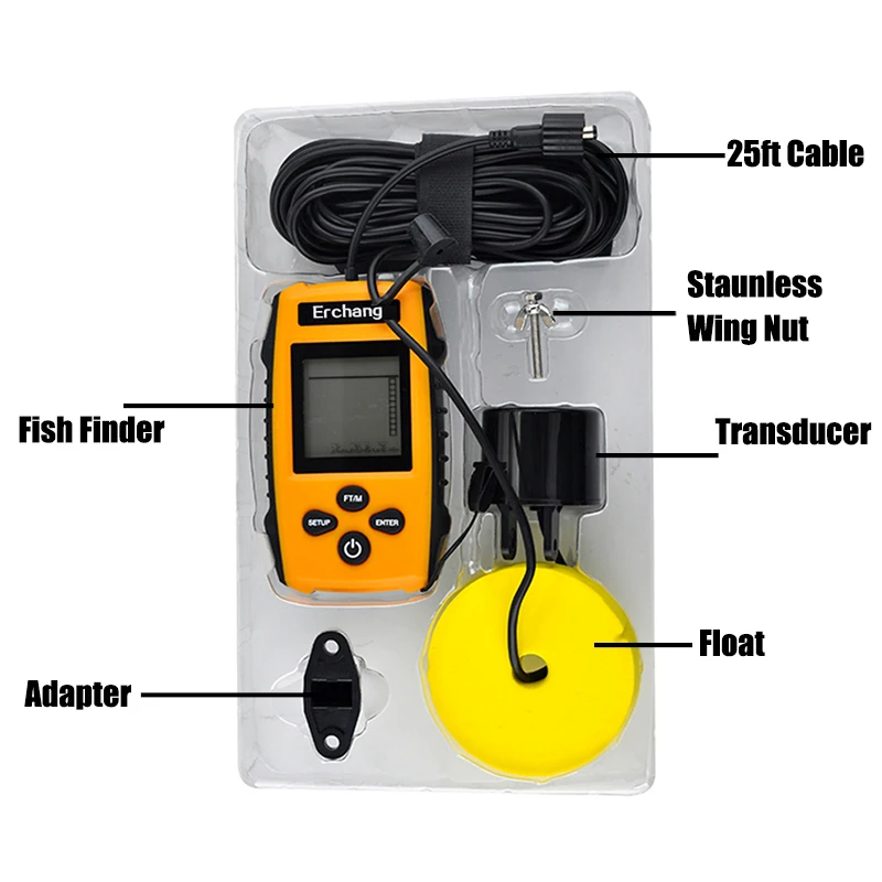 Erchang портативный рыбопромысловый эхолот 100 м сонар ЖК эхо-эхолдеры эхолот для рыбалки