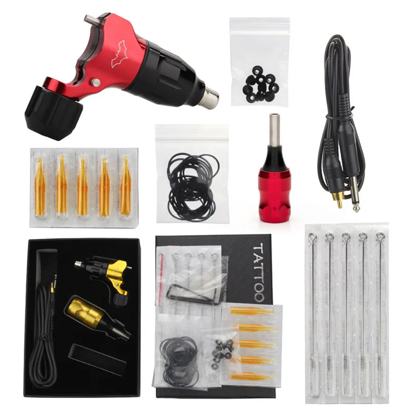 

Tattoo Complete Beginner Tattoo Kit 1Pcs Rotary Tattoo Machine Guns Power Supply Needle Grips Tips For Body Beauty Tools