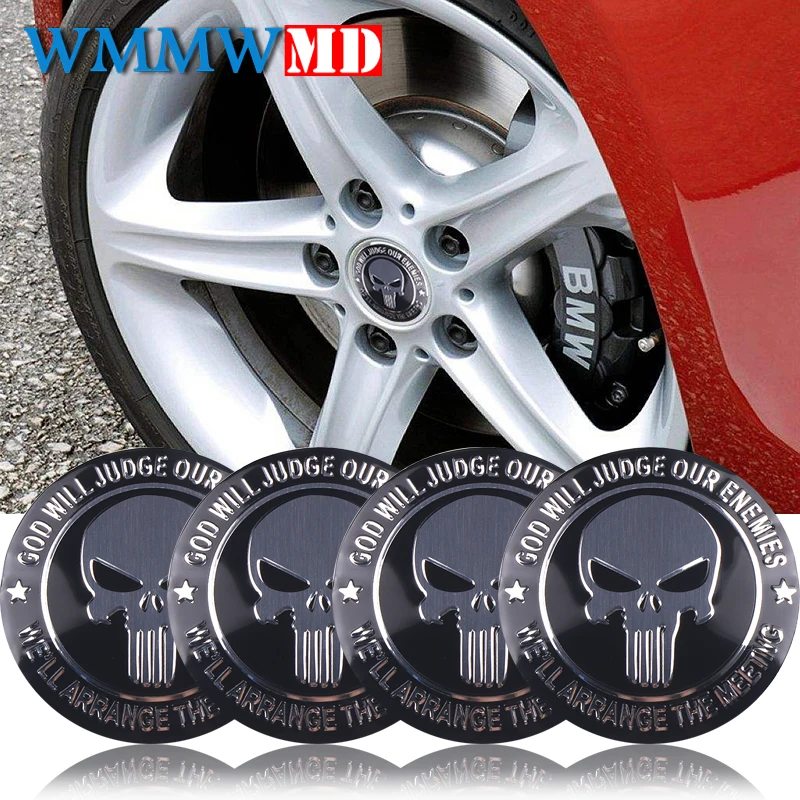 DSYCAR Set of 4 Skull Wheel Hub Caps Centre Cover car sticker Hub Centre Caps Silver