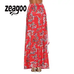Ни один Стиль высокое эластичной резинкой на талии и принтом в богемном стиле Для женщин Длинная юбка макси оборками пляж