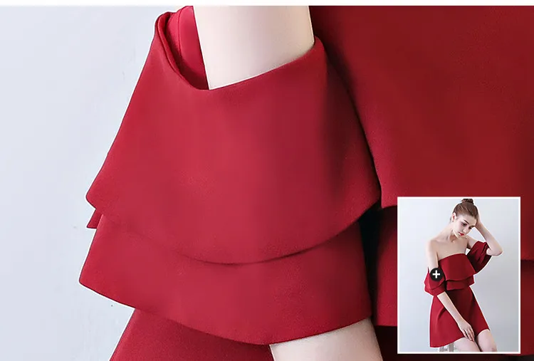 Vestido de festa вино красное платье для вечеринки короткие сексуальные без бретелек оборками рукав простой модный черный выпуск Выпускной вечерние платья