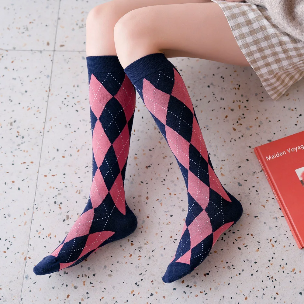 Носки для Для женщин длинные хлопковые носки в клетку в стиле хип-хоп Харадзюку осень-зима забавные носки для девушек, теплые носки с защитой Для женщин носки