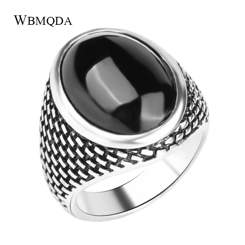 

Vintage Men Ring Ethnic Textured Tibetan Jewelry Classic Fashion Antique Silver Black Stone Rings For Men Free Shipping