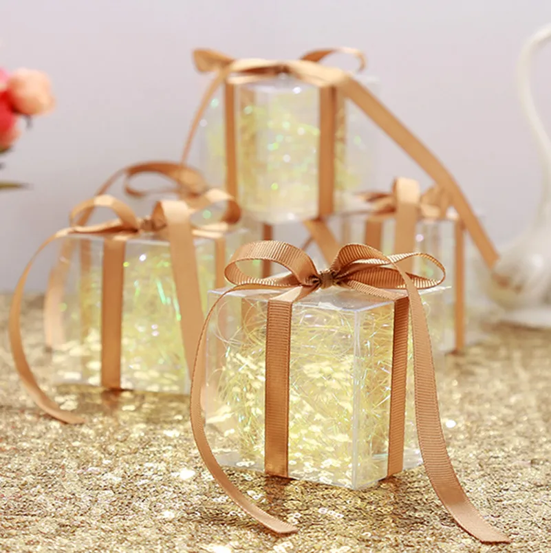 

40PCS New 6*6*6cm Candy Box Come With Grosgrain Ribbon Cupcake Boxes Packing Gifts & Crafts Event Parties Baby Shower Cake Box