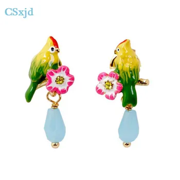 

CSxjd Enamel glaze Cute parrot flowers earrings Women Elegant earrings Luxurious jewellery
