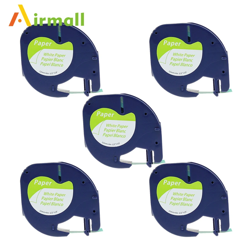 Airmall 5 pcs lot 12mm 4m 91200 black on white compatible DYMO LetraTag Tape Label paper