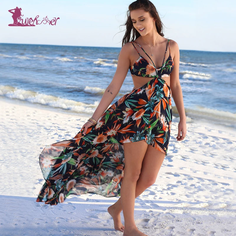 

Lurehooker Summer Beach Dresses Floral Printing Bikini Beach Dress Swimsuit Cover up Plus Size Swimming Cover Beachwear