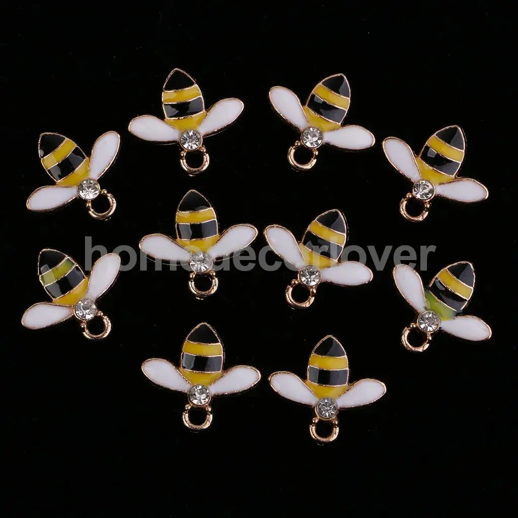 10Pcs Cute Bee Alloy Rhinestone Embellishment Diamante Flatback Buttons DIY Scrapbooking Cellphone Case Hair Accessories Charms