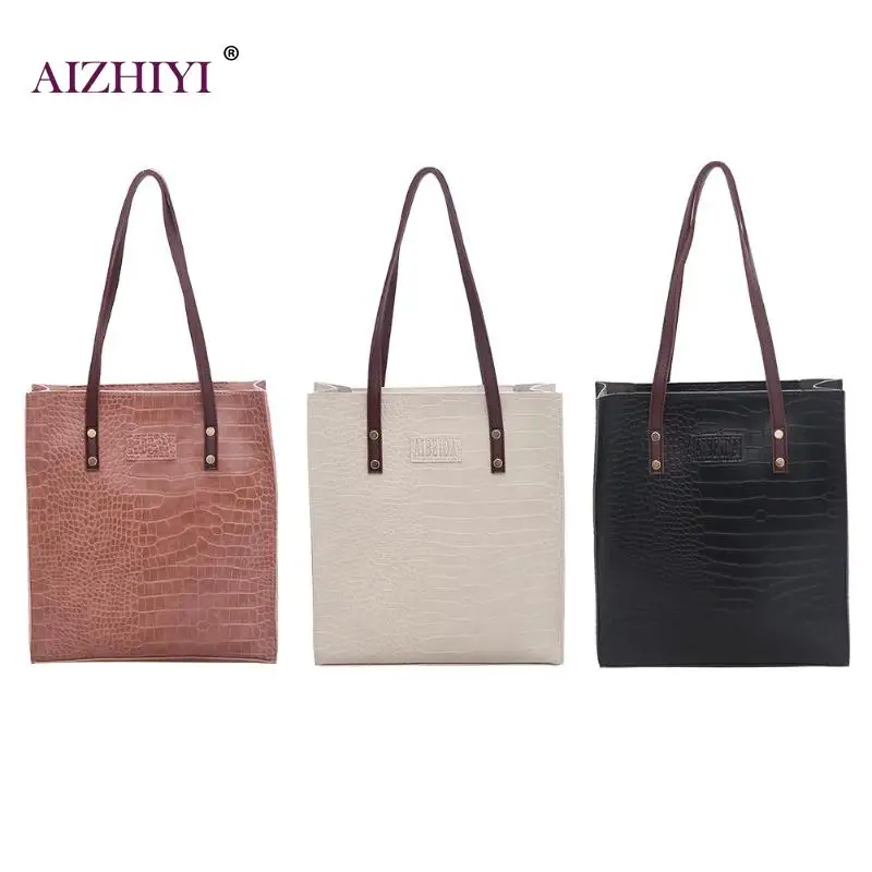

Retro Alligator Bucket Bags Women Crocodile Pattern Handbag Capacity Casual Crocodile Shoulder Leather Totes Top-handle Bags