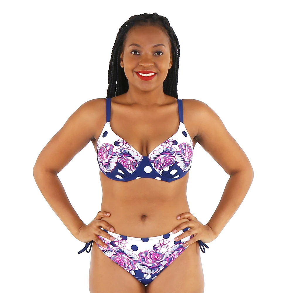 

bikini women swimwear sexy sling low waist halter deep v solid color printed large size big cup bathing swimsuit biquini female
