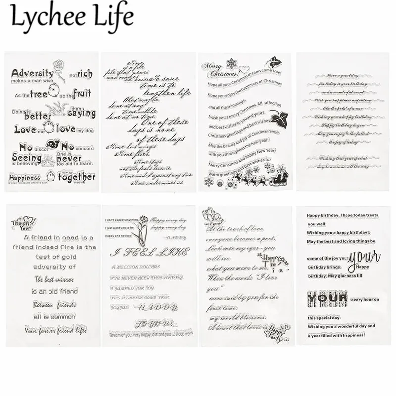 

Lychee Life Transparent Common Words Stamp Clear Letter Christmas Stamps DIY Handmade Scrapbooking Stamping Decoration Crafts