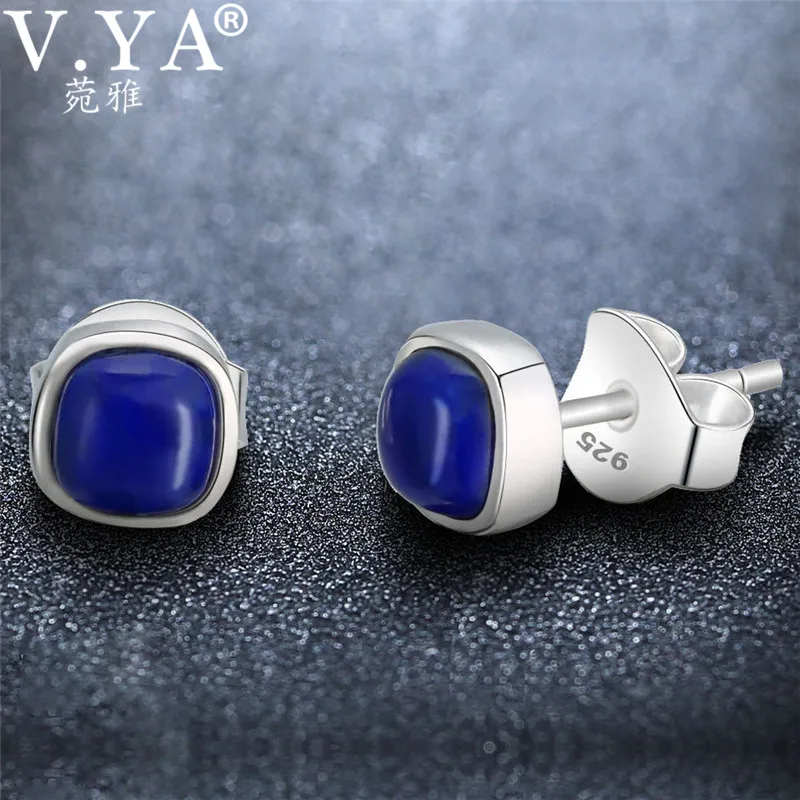 Natural Lapis Lazuli Earring For Women 925 Sterling Silver Ball Style Shape Round Push Back Jewelery Gift