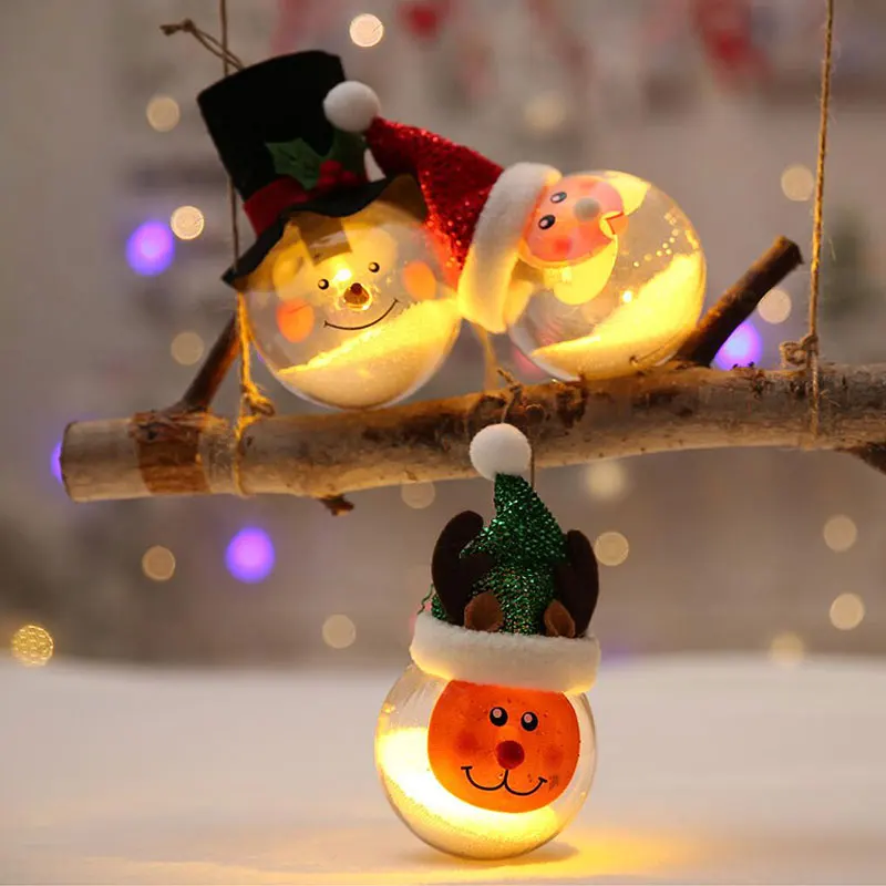 

8cm Cute LED Christmas Ball Lights Hanging Ornament Polystyrene Balls Santa Claus Snowman Deer Round for Christmas Tree Decor DA