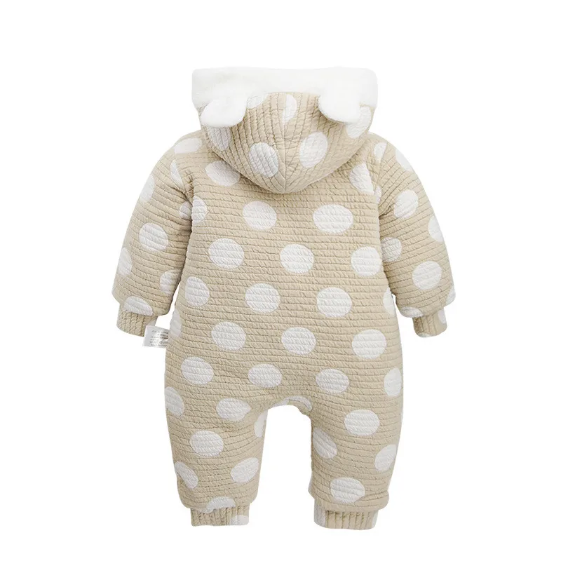 Bay Boys and Baby Girls Polka Dot Hooded Rompers Newborn Cotton Comforatable Class A Jumpsuits Long Sleeve Winter Outwear03