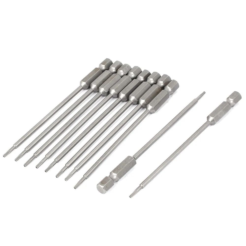 

Uxcell 10pcs 100mm Length 1/4" Hex Shank T6 T8 T10 T20 T40 Magnetic Torx Security Screwdriver Bits