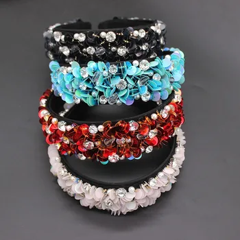 

Court retro headband style simple multicolor scales pearl rhinestones headband casual street shot bridal headband accessories901