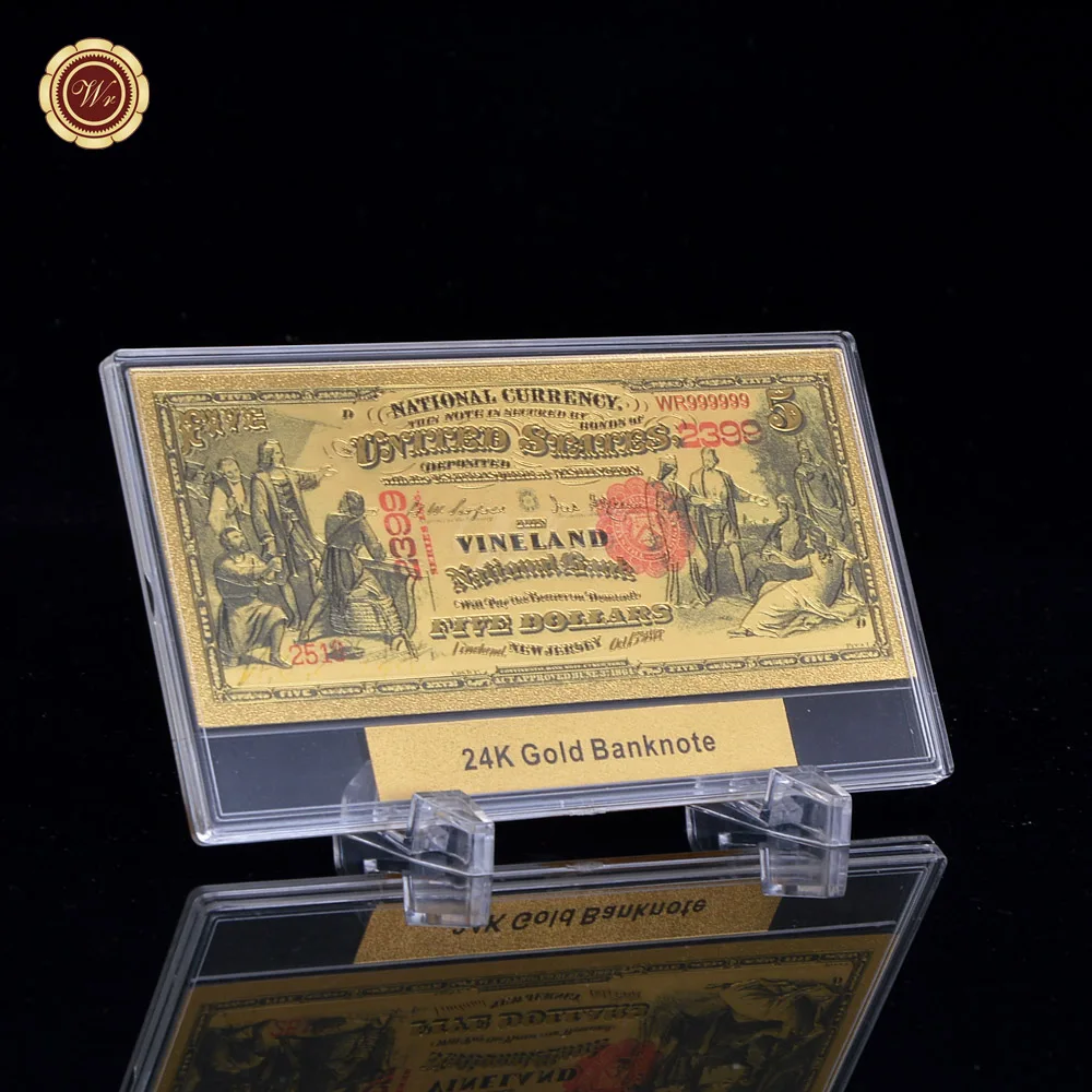 WR качество Золотая банкнота 1875 лет$5 доллар США национальные банкноты пластиковые банкноты приятные детали+ бесплатные подарки рамка дисплея