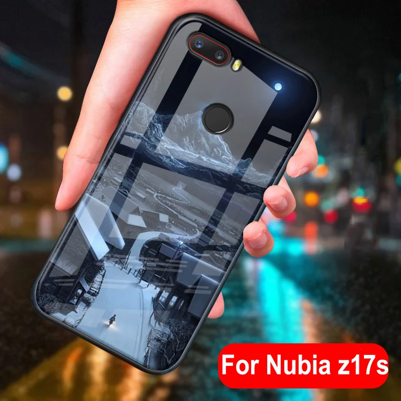 

For Nubia z17s nx595j Glass Back Hard Case Nubiaz17s Case For Nubia z17 s Coque tempered glass + Soft Silicone Bumper shell
