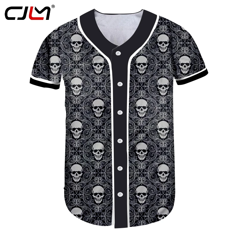 

CJLM Man Free Shipping Baseball Shirt Street Style Men's Short Sleeve Tshirt 3D Printed Geometric Pattern Skulls T-shirt
