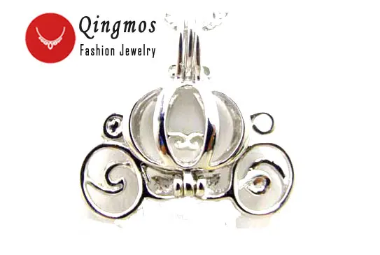 Qingmos Wish жемчужная Подарочная коробка 20 мм Сердце клетка Чокеры ожерелье для женщин с Oyster Love цепочка с жемчужным кулоном Ожерелье Colar-3622 - Окраска металла: Carriage