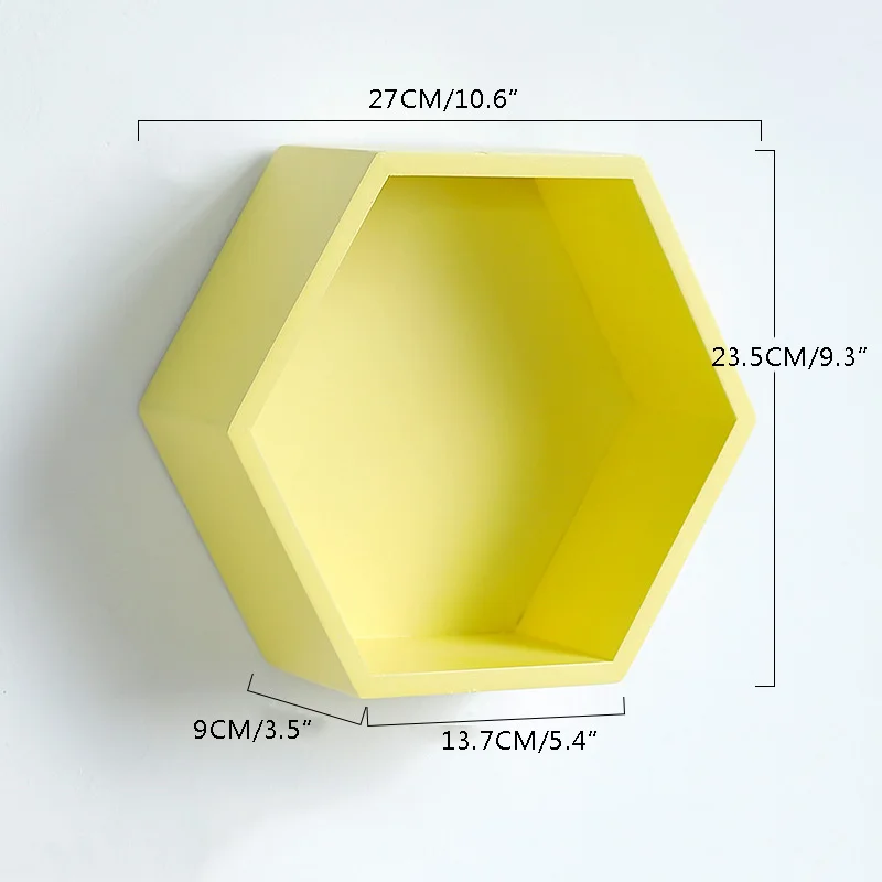Скандинавские простые шестигранные настенные полки декоративные полки стеллаж для хранения креативные деревянные полки настенные украшения ремесла украшение дома - Цвет: Цвет: желтый