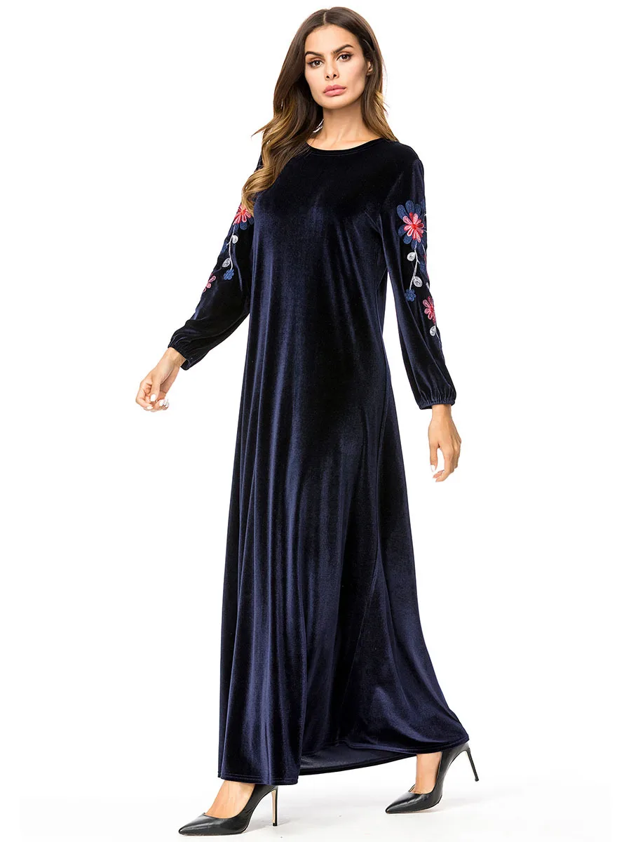 Осеннее исламское платье абайя мусульманский марокканский кафтан арабский халат Musulmane бархатный длинный рукав турецкий Кафтан Дубай Арабский 7250