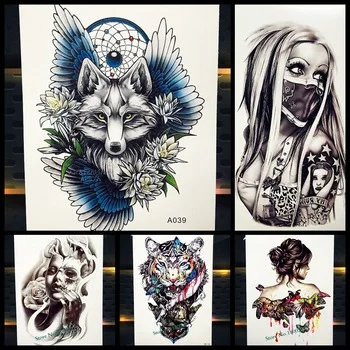 New Dreamcatcher Wolf Totem Temporary Tattoo Stickers For Women Body Art Fake Flash Tattoo Dream Catcher Wings Tatoo Men Arm Leg