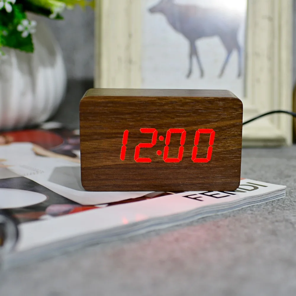 Светодиодный термометр Suncree цифровые часы с датой и температурой деревянные