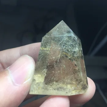 

28g AAA++++ Clear and Natural Rock Crystal Quartz Healing Point Wand with gold hair rutilated inside Minerals Stone for Sale