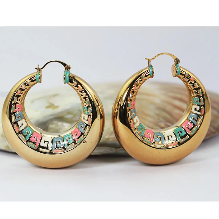 

Fabulous Big Round Copper Hoop Earrings For Women Colorful Enamel Glaze Hoops Earrings Dubai Gold Wedding Jewelry EA070