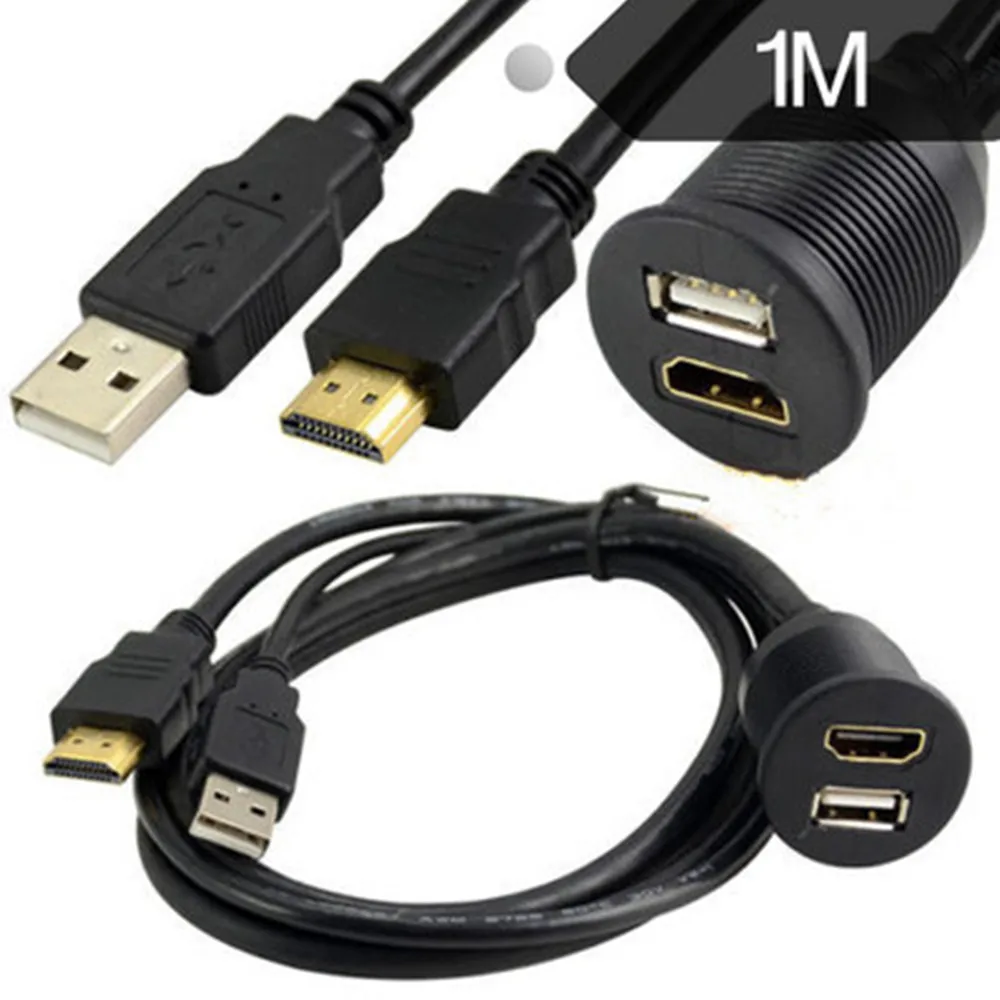 

Auto Car Dashboard Flush Mount USB 2.0 & HDMI Socket Extension Lead Panel Cable