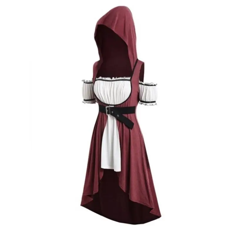 

Summer Elegant Vintage Gothic Chic Black Plus Size Women Dresses Casual Hooded Pleated Hollow High Waist Female Fashion Dress