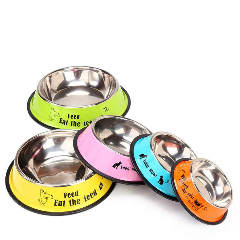 

Stainless steel dog bowl sport travel Pet dog cat food feeder Outdoor Drinking Water Fountain pet feeding tool cartoon style