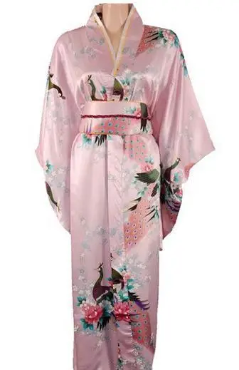 Год модные черные японская женская шелковое платье-кимоно Yukata Haori с Оби Новинка, костюм для выступления, один размер JK013 - Цвет: Pink