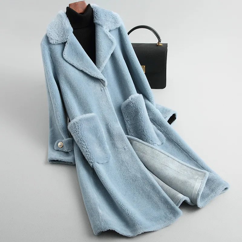 

Real Fur Coat Women Clothes 2019 Autumn Winter Long Wool Jacket Red Korean Women's Coats Manteau Femme KQN19017 KJ2329